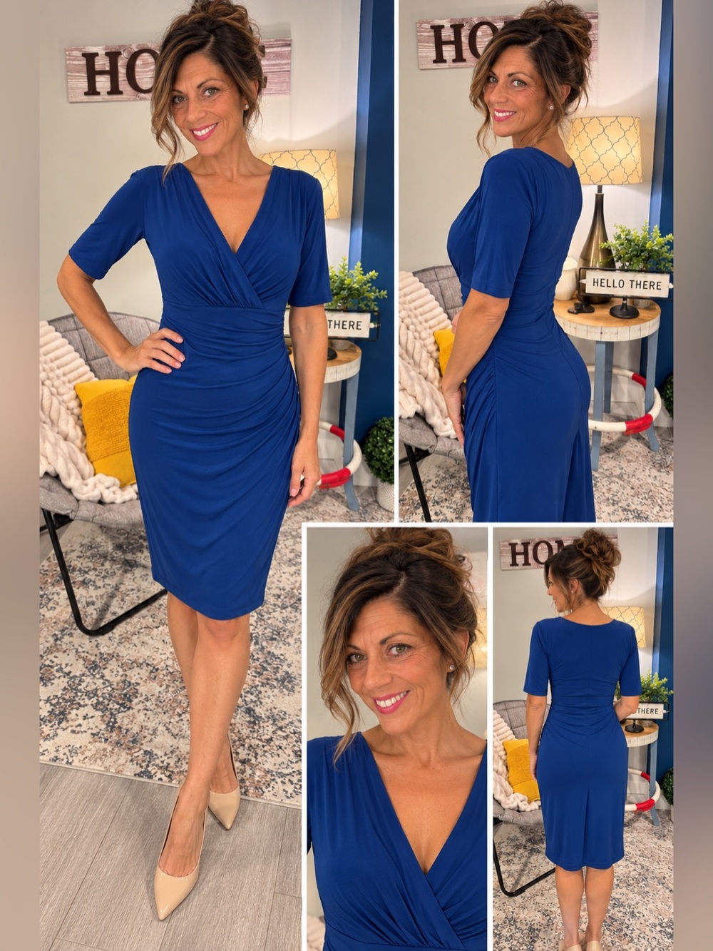 Evan-Picone Royal Blue Ruched Sheath Dress 6